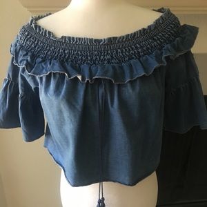Bebe Denim Crop Top. Size XXS